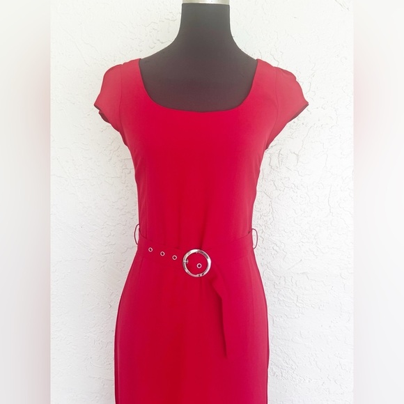 Reformation Laina Midi Dress Cap Sleeve waist Belt Lipstick Red Womens XS NEW - Picture 5 of 11